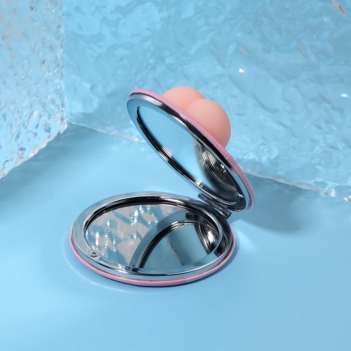 Зеркало - антистресс &laquo;Зайчик&raquo;, складное, d = 7,2 см, с увеличением, искусственная кожа, цвет розовый