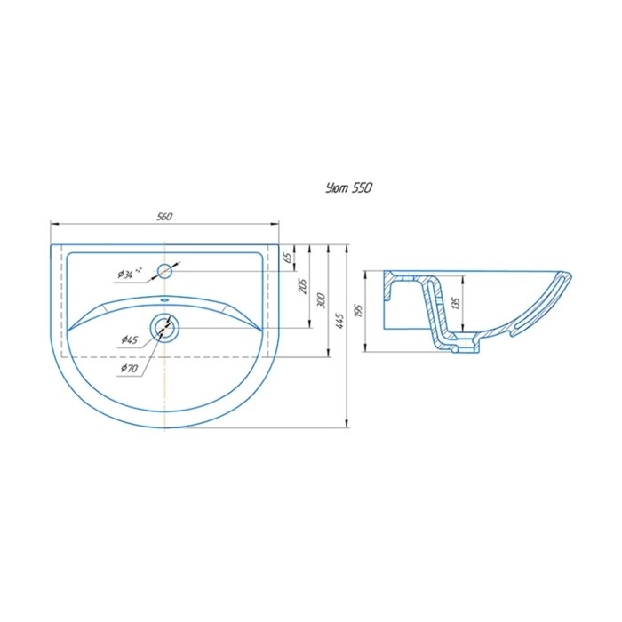 Комплект мебели для ванной: "Виктория 55" левый: Тумба + раковина "Уют 55" + зеркало-шкаф
