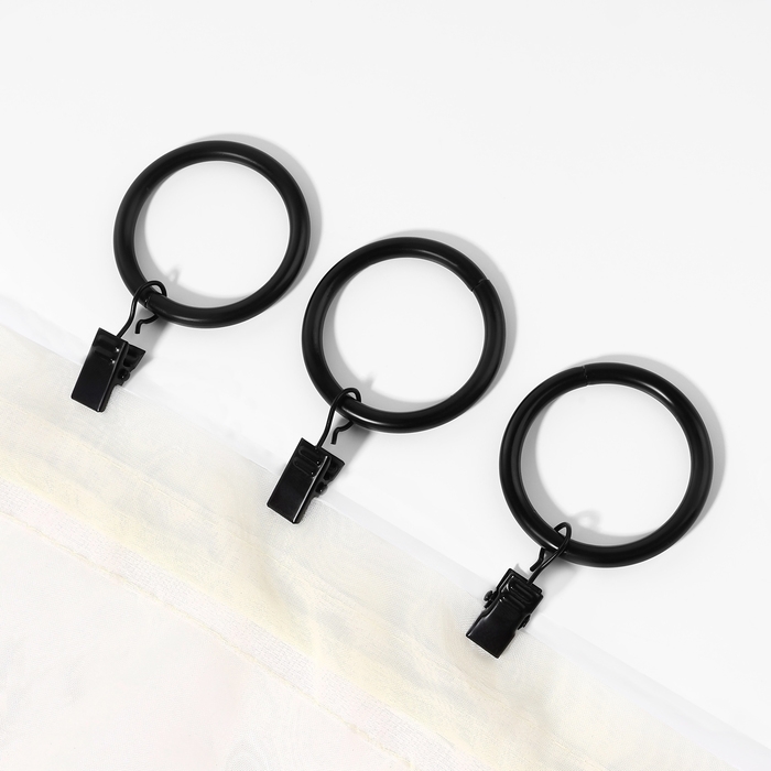 Кольцо для карниза, с зажимом, d = 38/48 мм, 10 шт, цвет чёрный