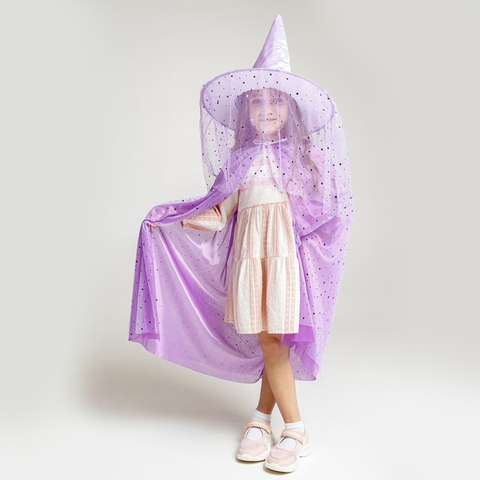 Карнавальный набор &laquo;Модная ведьмочка&raquo;: шляпа, плащ, заколки 3 шт.