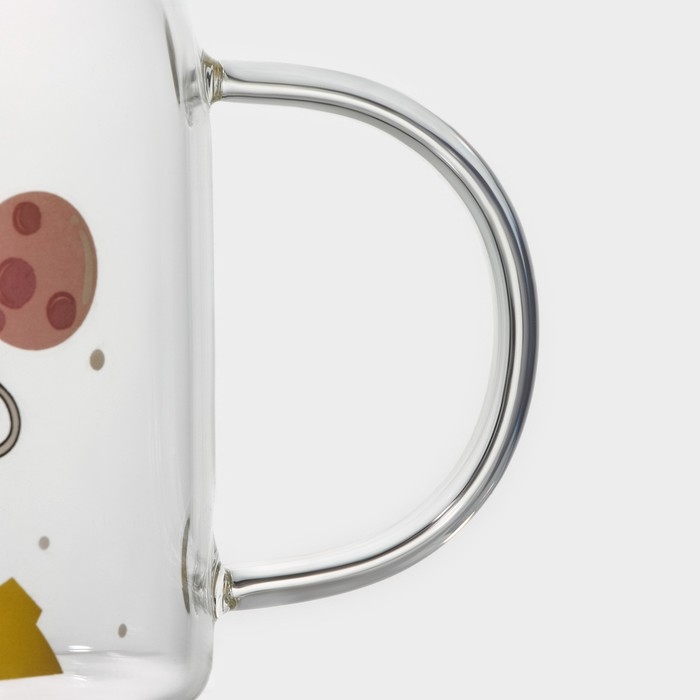 Кружка стеклянная с керамической крышкой и трубочкой &laquo;Космос&raquo;, 500 мл, цвет МИКС