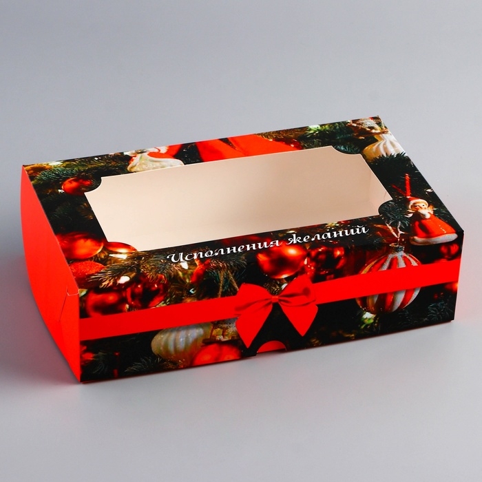 Новый год. Коробка складная, кондитерская упаковка с окном Новый год. Коробка складная, кондитерская упаковка с окном "Исполнения желаний" , 25 х 15 х 7 см