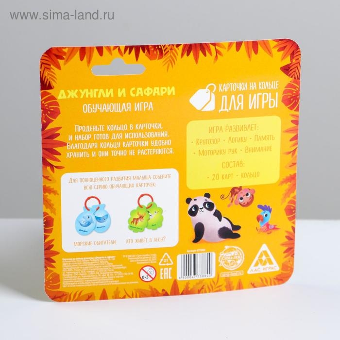 Карточки на кольце для изучения английского языка &laquo;Джунгли и сафари&raquo;, 20 карт, кольцо, 3+