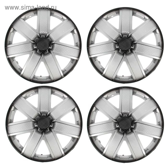 Колпаки колесные R15 Колпаки колесные R15 "ГАЛАКСИ", серебристо-черный карбон, набор 4 шт.