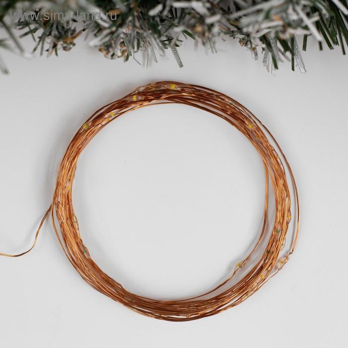 Гирлянда &laquo;Нить&raquo; 5 м роса, IP20, медная нить, 50 LED, мерцание, батарейки AAх3 (нет в комплекте), свечение тёплое белое