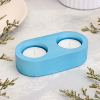 Подсвечник "Мрамор" из гипса для двух свечей овальный, 12х6х3см, голубой Подсвечник "Мрамор" из гипса для двух свечей овальный, 12х6х3см, голубой