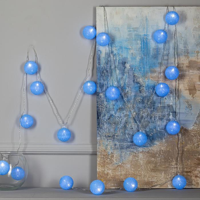 Гирлянда &laquo;Нить&raquo; 5 м с насадками &laquo;Клубки голубые&raquo;, IP20, прозрачная нить, 20 LED, свечение белое, 220 В