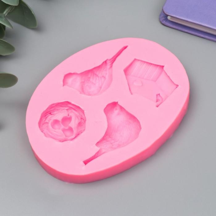 Молд силикон Молд силикон "Птицы с гнездом и скворечником" 4 предмета 1,4х7,1х9,4 см