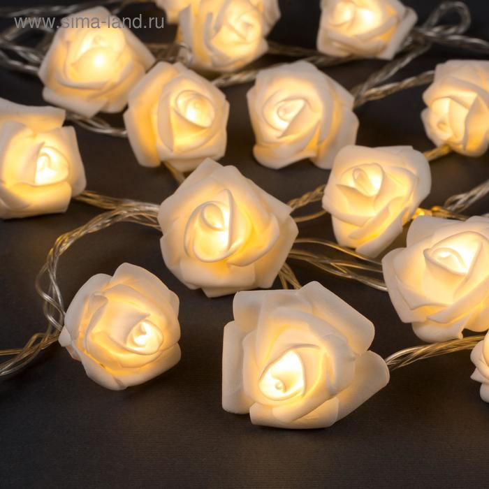 Гирлянда «Нить» 5 м с насадками «Розы белые», IP20, прозрачная нить, 20 LED, свечение тёплое белое, 220 В Гирлянда «Нить» 5 м с насадками «Розы белые», IP20, прозрачная нить, 20 LED, свечение тёплое белое, 220 В