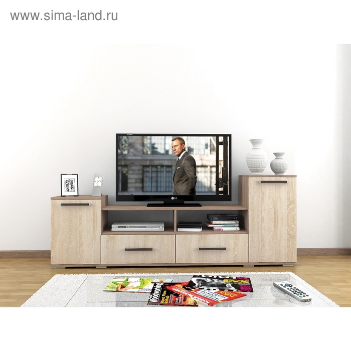 Тумба ТВ Парус-2 2000x375x750, цвет ясень шимо тёмный /дуб сонома