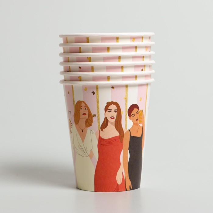 Набор бумажной посуды одноразовый С днём рождения, красотка&raquo;, 6 тарелок, 6 стаканов, 1 гирлянда