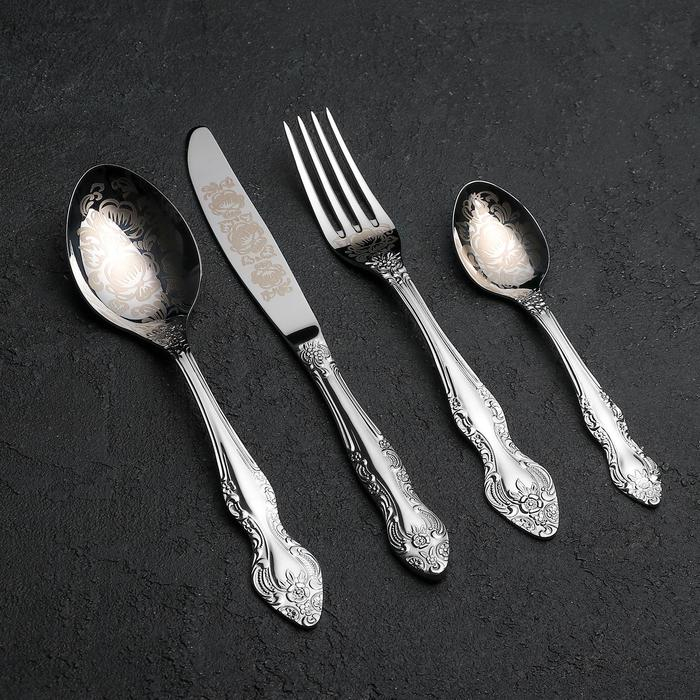 Набор столовых приборов &laquo;Тройка&raquo;, 24 предмета, художественная роспись, декоративная коробка