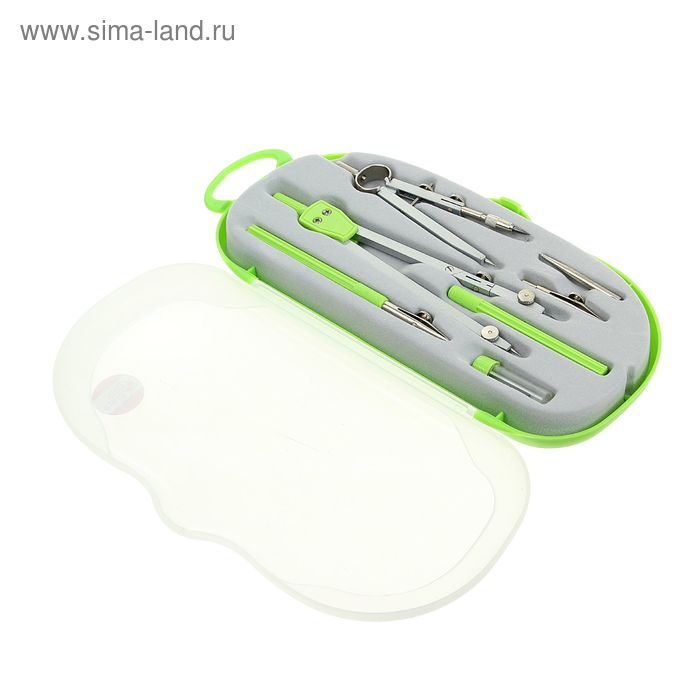 Готовальня 7 предметов (2 циркуля, 2 рейсфедера, 2 удлинителя, грифель, центрик), в пластиковом пенале