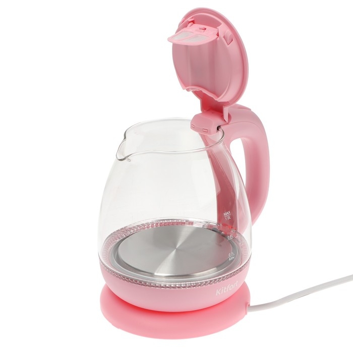 Чайник электрический Kitfort KT-653-2, стекло, 1 л, 1100 Вт, розовый Чайник электрический Kitfort KT-653-2, стекло, 1 л, 1100 Вт, розовый