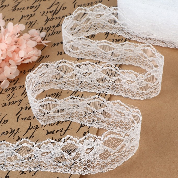 Кружево капроновое, 35 мм &times; 10 &plusmn; 1 м, цвет белый
