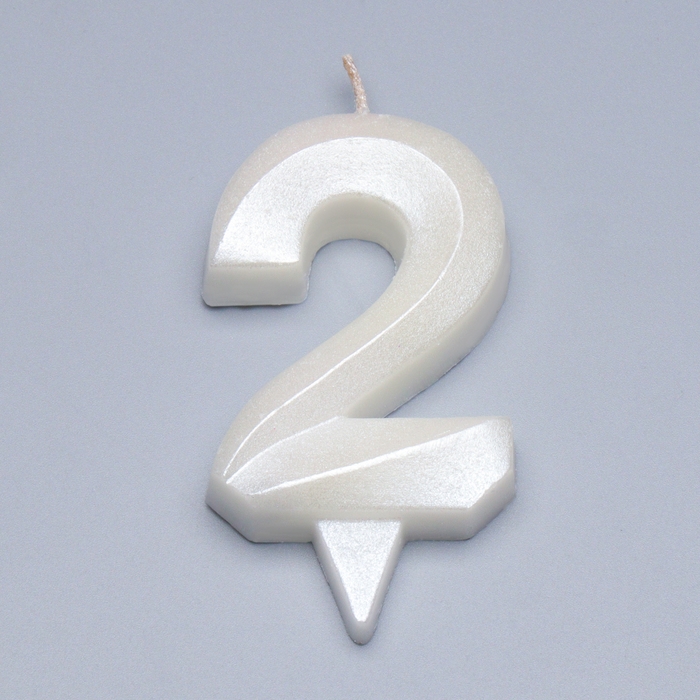 Свеча в торт "Грань + фонтан", цифра "2", жемчужный, 6,5 см