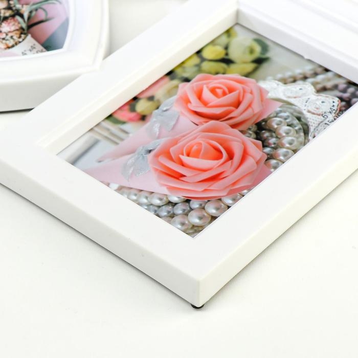 Фоторамка пластик на 8 фото 10х10, 10х15 см Фоторамка пластик на 8 фото 10х10, 10х15 см "Оливки" белая 43х48х2 см