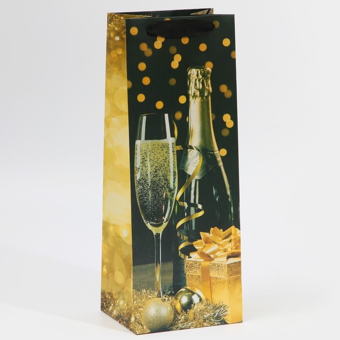 Пакет под бутылку &laquo;Праздничная ночь&raquo;, 13 х 36 х 10 см, Новый год