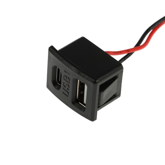 Разъем USB с проводом 10 см, 2 pin, 2.1 А, 12 В, черный Разъем USB с проводом 10 см, 2 pin, 2.1 А, 12 В, черный