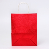 Пакет подарочный бумажный с глиттером красный, 21 х 11 х 27 см