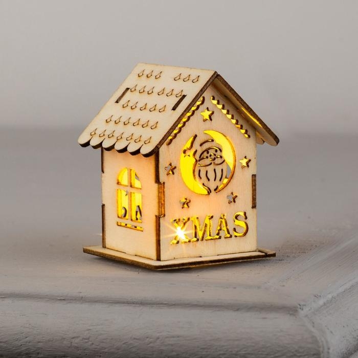 Ёлочная игрушка «Домик с Дедом Морозом», от батареек, свечение тёплое белое Ёлочная игрушка «Домик с Дедом Морозом», от батареек, свечение тёплое белое