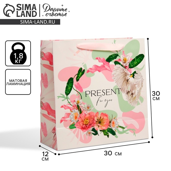 Пакет подарочный ламинированный квадратный, упаковка, &laquo;Present for you&raquo;, 30 х 30 х 12 см