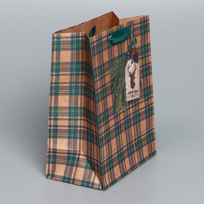 Пакет подарочный новогодний крафтовый вертикальный &laquo;For man&raquo;, MS 18 х 23 х 10 см, Новый год