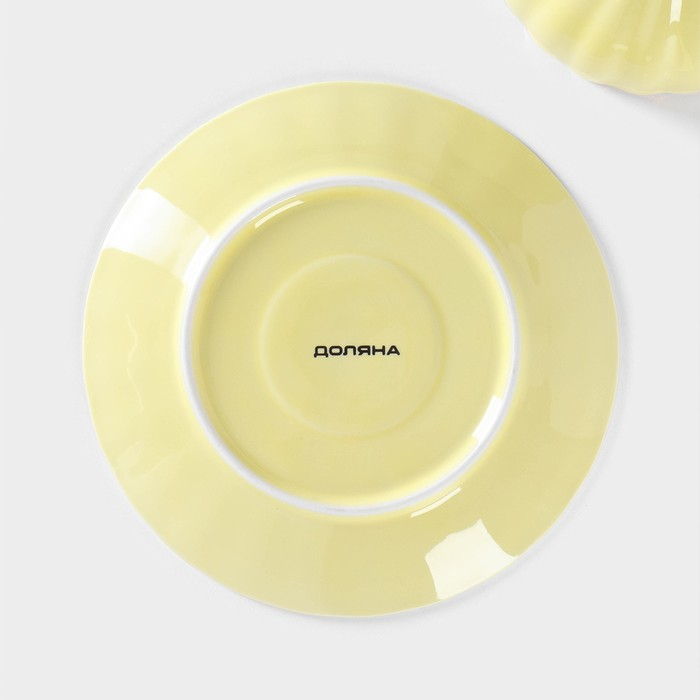 Чайная пара фарфоровая Доляна &laquo;Вивьен&raquo;, 2 предмета: чашка 200 мл, блюдце d=15 см, цвет жёлтый