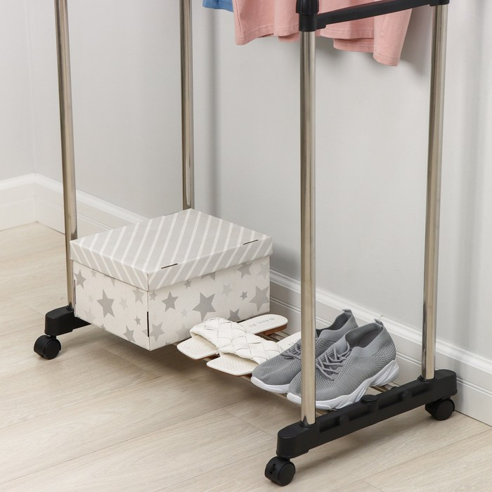 Стойка - вешалка напольная для одежды Доляна, телескопическая, 2 перекладины, подставка для обуви, 80&times;43&times;90(160) см