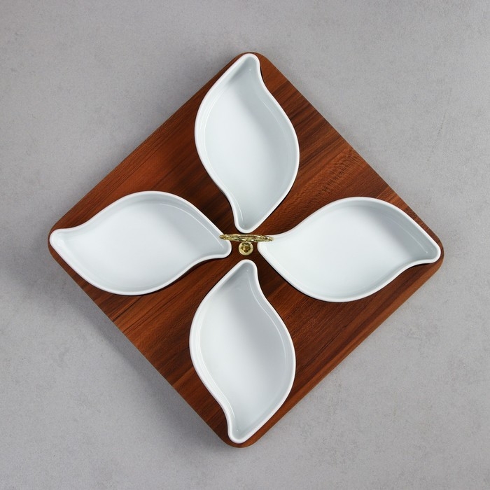 Менажница «Королевская сервировка», 4 шт:300 мл, деревянное основание, фарфор, Иран Менажница «Королевская сервировка», 4 шт:300 мл, деревянное основание, фарфор, Иран