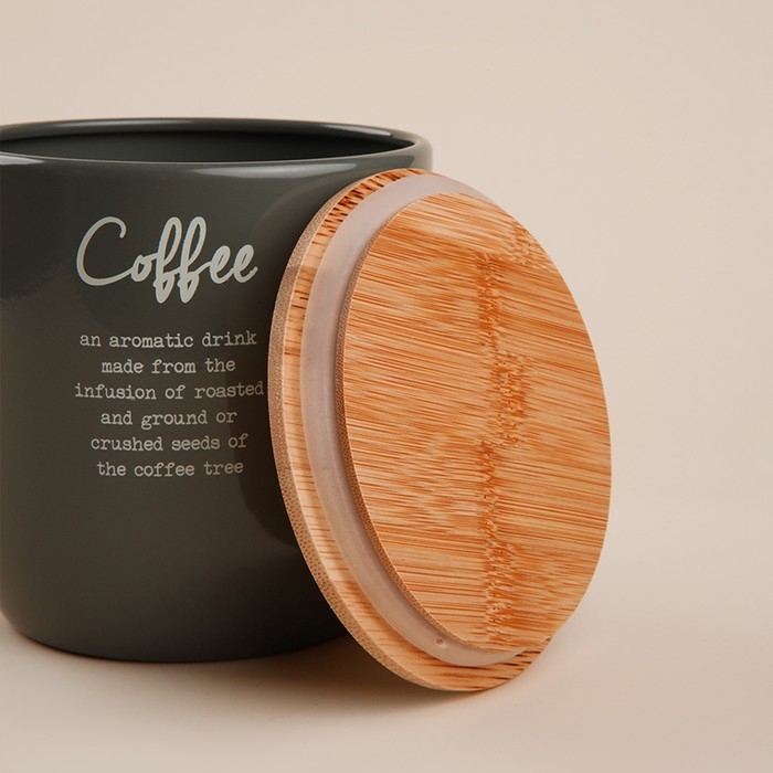 Банка для сахара SL Home, 12&times;12 см, цвет серый, с бамбуковой крышкой