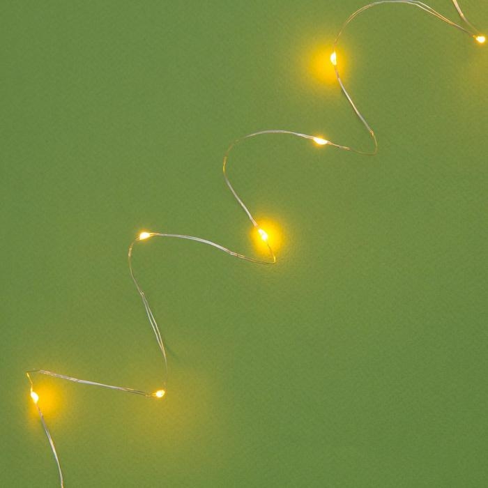 Гирлянда &laquo;Нить&raquo; 20 м роса, IP44, серебристая нить, 200 LED, свечение жёлтое, 2 режима, солнечная батарея