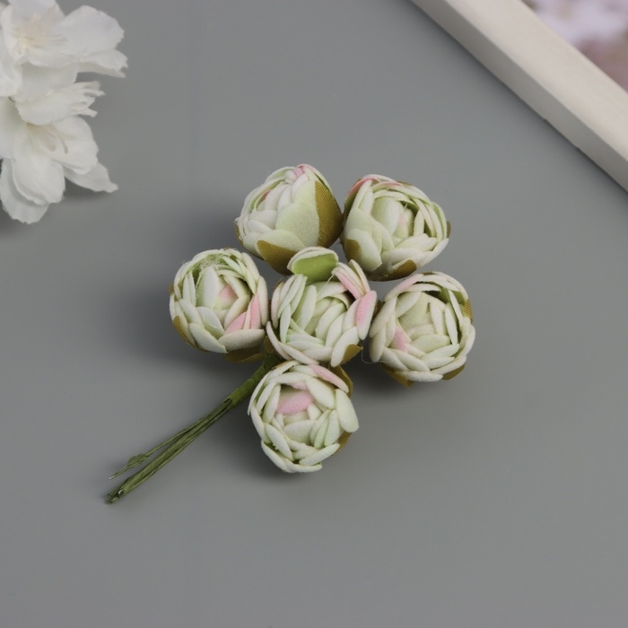 Декор для творчества Декор для творчества "Пионы" бело-зелёные (1 набор=1 букет) в букете 6 шт 2,5х10,5 см