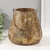 Подсвечник металл на 1 свечу "Узор. Тыковки" состаренное золото 20,5х20,5х20,5 см