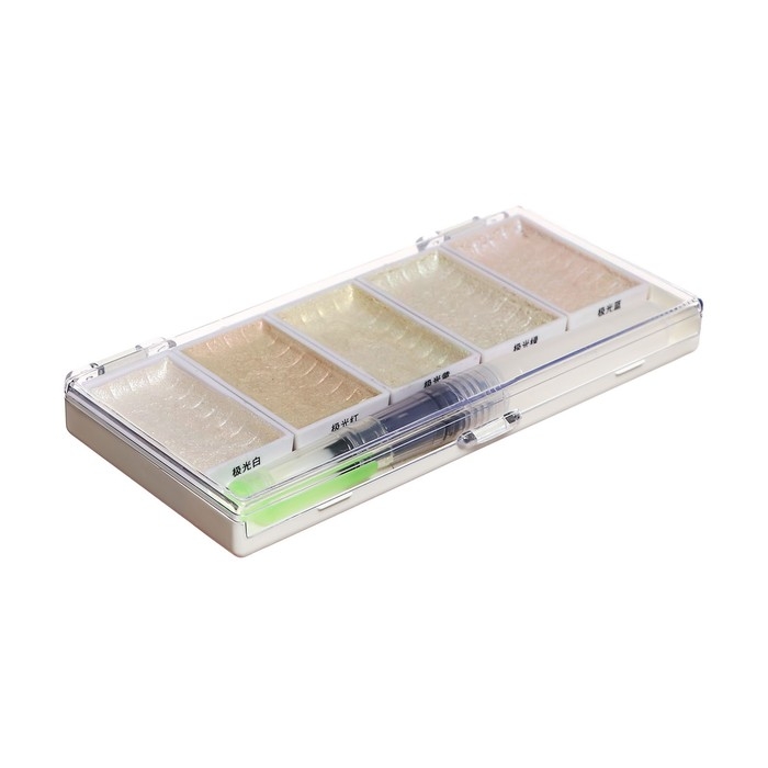 Краски акварельные, перламутровые, + кисть, в пластиковой коробке, 5 цветов