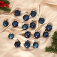 Набор шаров пластик d-4 см, 16 шт "Мелодия" узор треск, синий