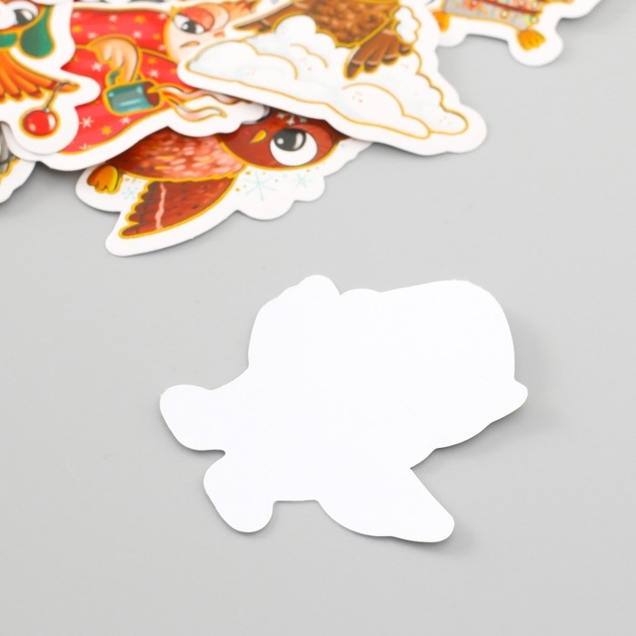 Наклейки для творчества "Совушки новогодние" тиснение золото набор 48 шт 9х7х0,8 см