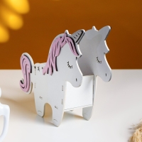 Кашпо деревянное 21.5&times;7&times;21 см уникальное "Единорог", белый розовый