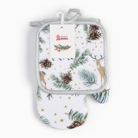 Новый год. Куханный набор 2 празмер Доляна Олени прихватка 17*17 см, варежка 26*16 см,100% п/э Новый год. Куханный набор 2 празмер Доляна Олени прихватка 17*17 см, варежка 26*16 см,100% п/э