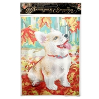 Алмазная мозаика с полным заполнением на холсте &laquo;Щенок и осень&raquo;, 15 х 21 см