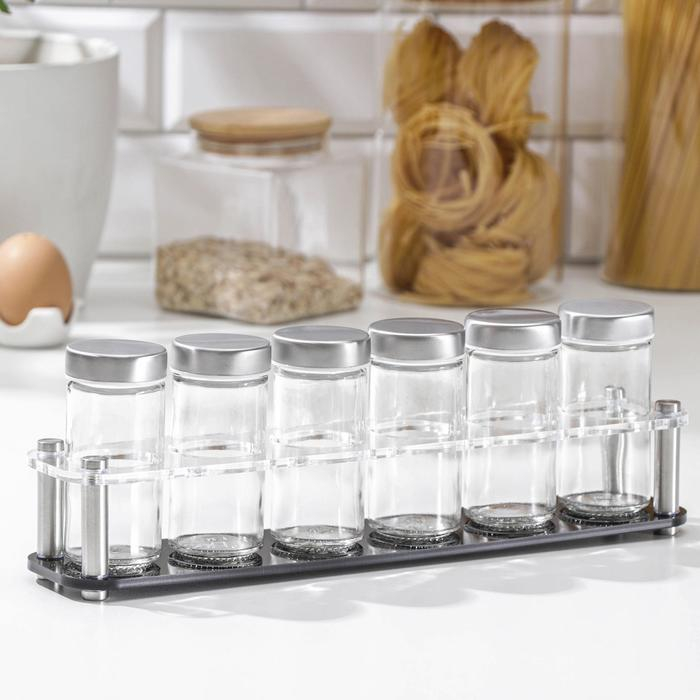 Набор для специй из стекла на подставке &laquo;Хай-тек&raquo;, 90 мл, 33&times;6,7&times;10,5 см, 4&times;9,5 см, 6 шт