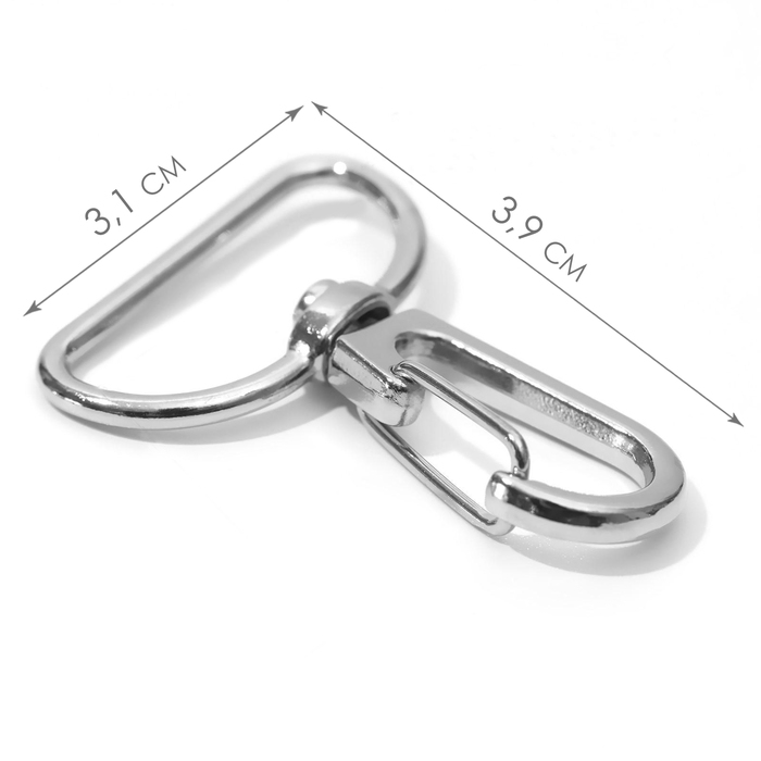 Карабин металлический, 39 &times; 31 мм / 25 &times; 2,2 мм, 10 шт, цвет серебряный