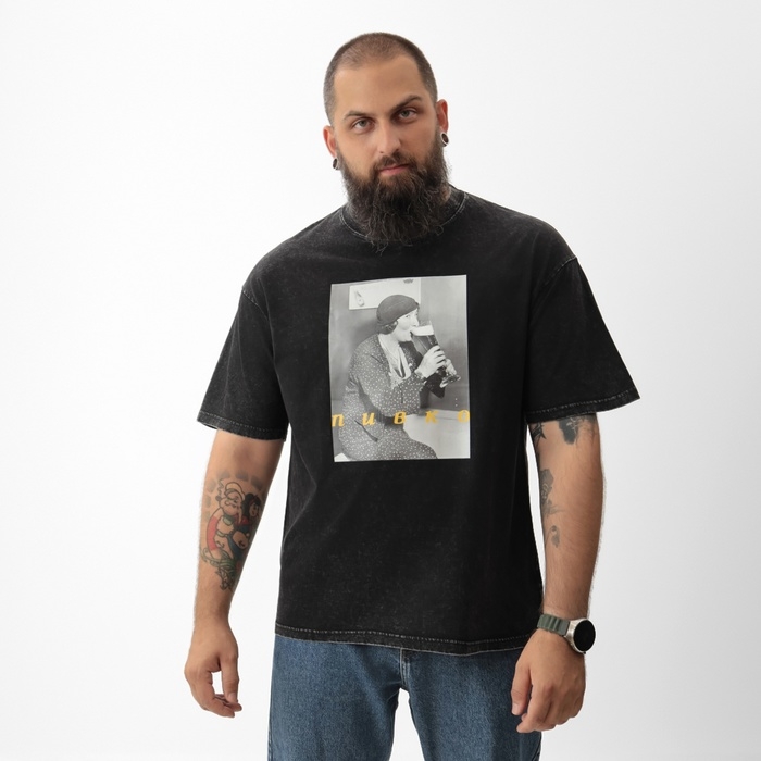 Футболка мужская MIST Футболка мужская MIST "Пивко" из вареного хлопка, цв. черный, р-р M