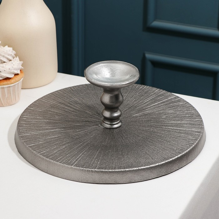 Блюдо сервировочное для торта &laquo;Кувшинка&raquo;, d=28 см, на ножке, цвет серебряный