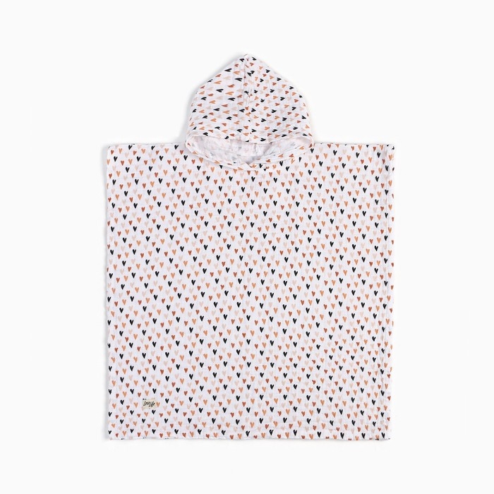 Пончо муслиновое детское LoveLife "Сердечки" 100% хл, 4-сл, 235гр/м2