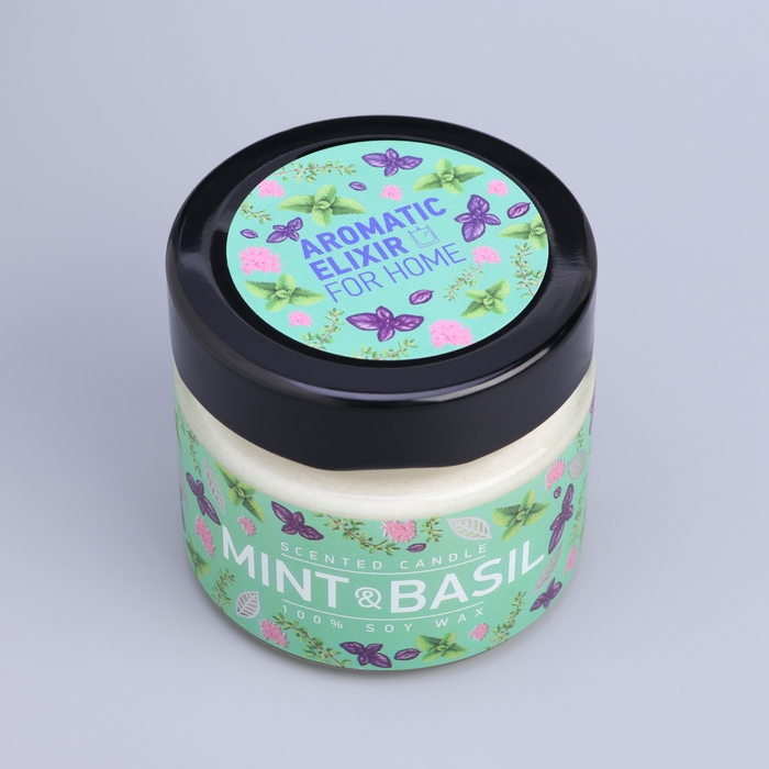 Свеча ароматическая в банке Свеча ароматическая в банке "Базилик и мята ", совый воск, 80 г