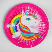 Тарелка бумажная «Единорог и радуга», набор 6 шт. Тарелка бумажная «Единорог и радуга», набор 6 шт.