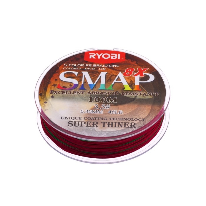 Шнур Ryobi SMAP PE8X, диаметр 0.310 мм, тест 20.4 кг, 100 м, Multi Colour Шнур Ryobi SMAP PE8X, диаметр 0.310 мм, тест 20.4 кг, 100 м, Multi Colour