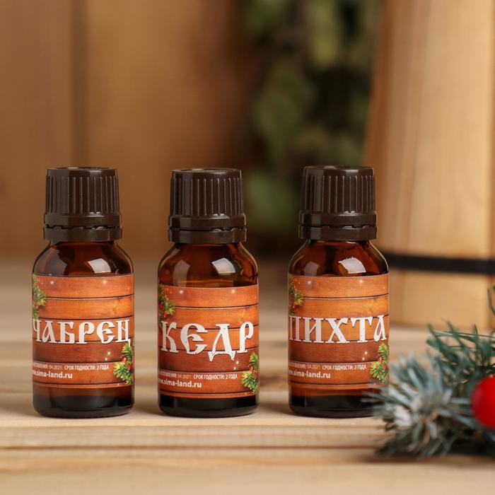 Набор эфирных масел 3 шт по 15 мл, пихта, кедр и чабрец  "Жаркой баньки!"