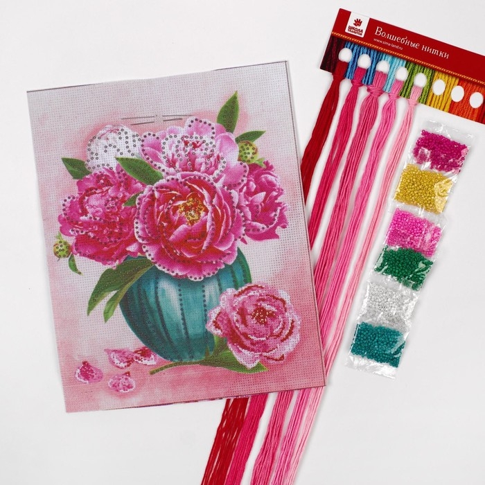Вышивка крестиком с бисером &laquo;Пионы&raquo;, набор для творчества, 20 х 25 см
